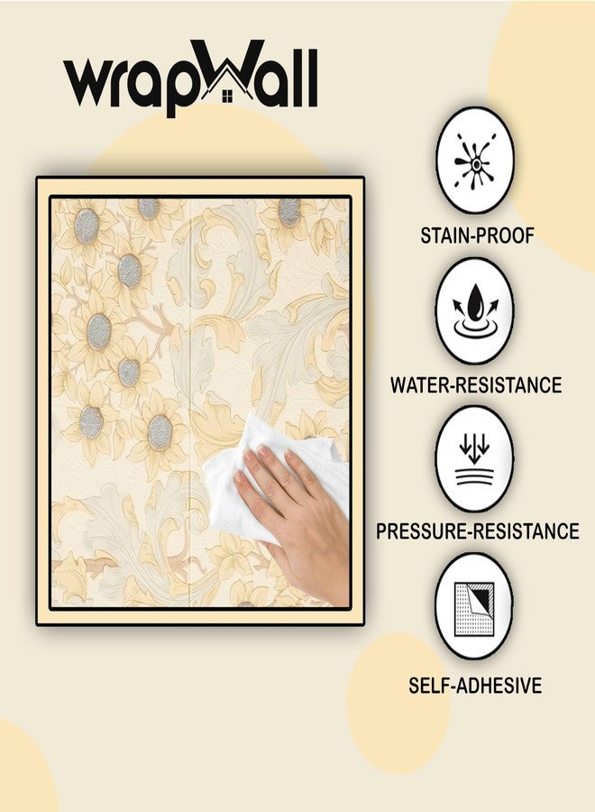 WrapWall 3D New Wallpaper PE Foam self Adhesive Design Wall Stickers/DIY Wallpaper for Home Hotel Living Room Bedroom Cafe Decor || Size 70 * 70 cm (Flower-Cream-4, 5) - Image 2
